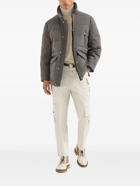 Brunello Cucinelli stretch bonded nylon down parka with detachable hood
