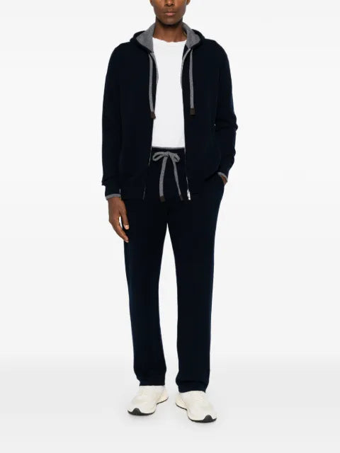 Fedeli Davis zip-up drawstring knitted hoodie