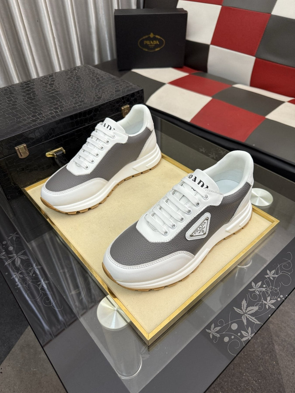 Prada Men's Triangle Badge Low-Top Sneakers - Padded Collar And Textured Outsole