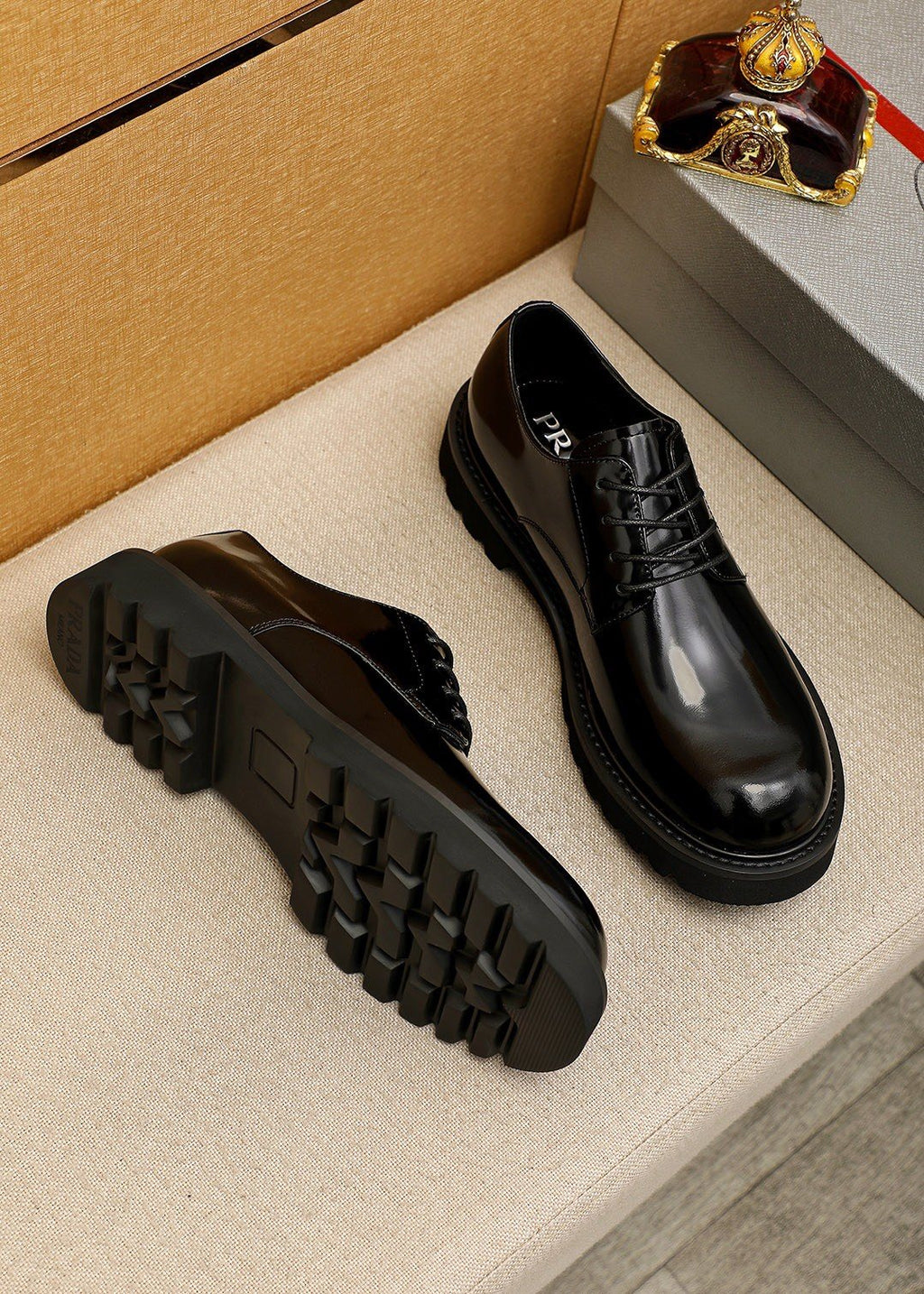 Prada Glossy Lug Sole Derby Shoes